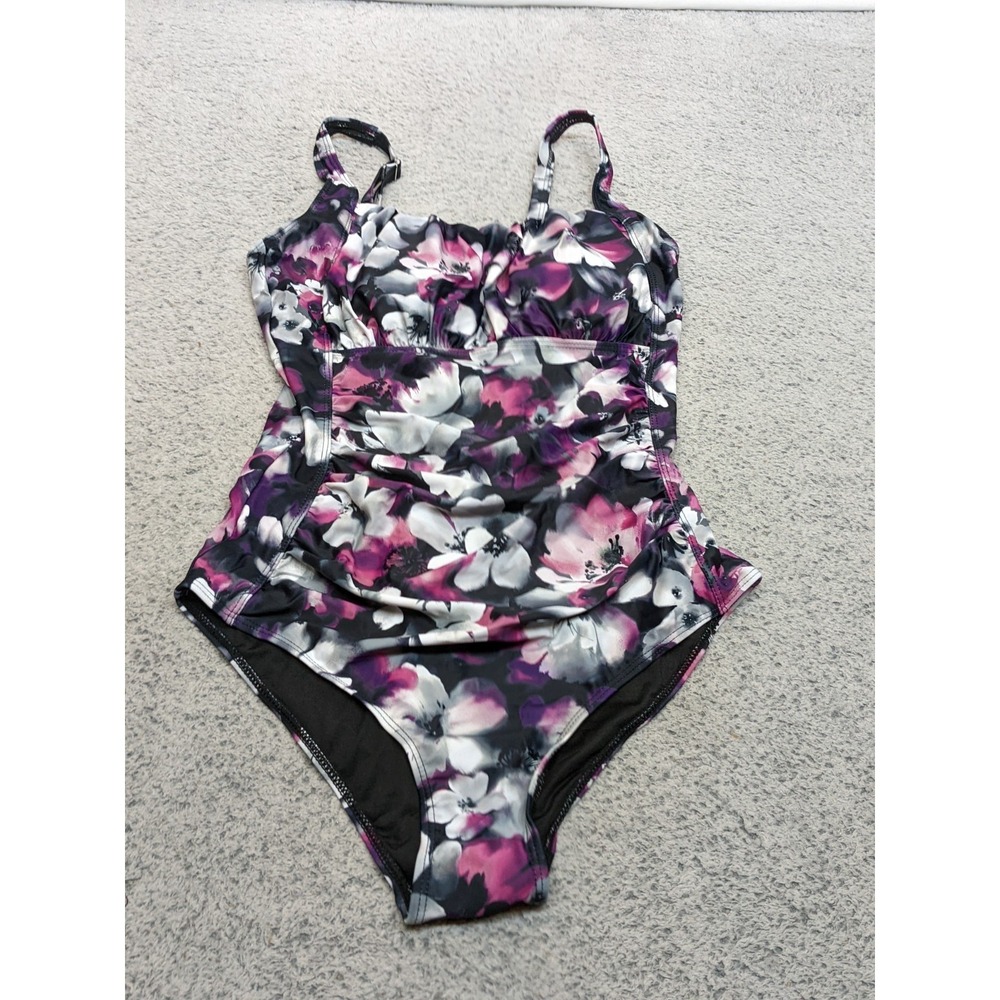 Aqua Eve Floral One Piece Swimsuit Womens Large Ruched Slimming Swimwear NWT
